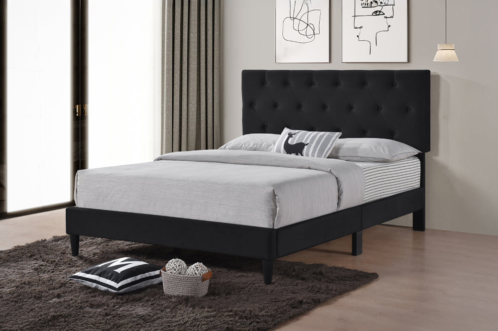 Titus T2106 Modern Velvet Platform Bed Adjustable Headboard