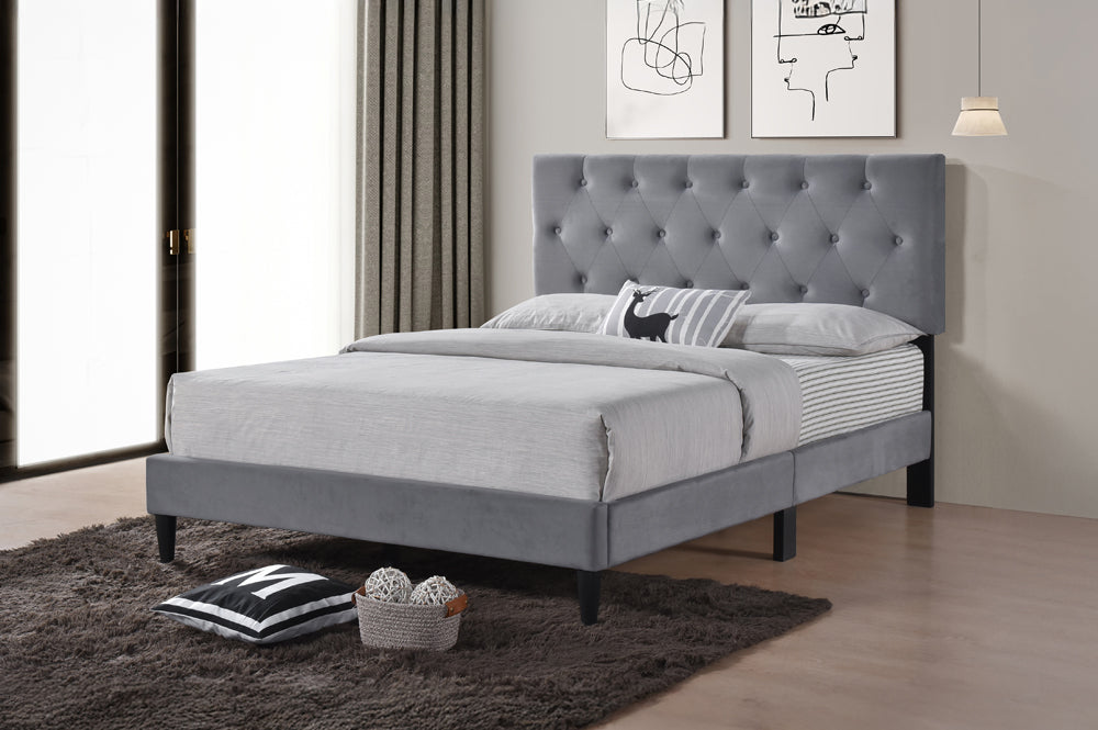 Titus T2106 Modern Velvet Platform Bed Adjustable Headboard
