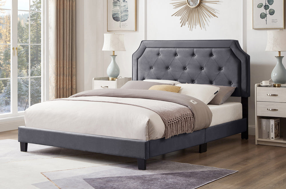 Titus T2108 Modern Tufted Velvet Platform Bed Frame