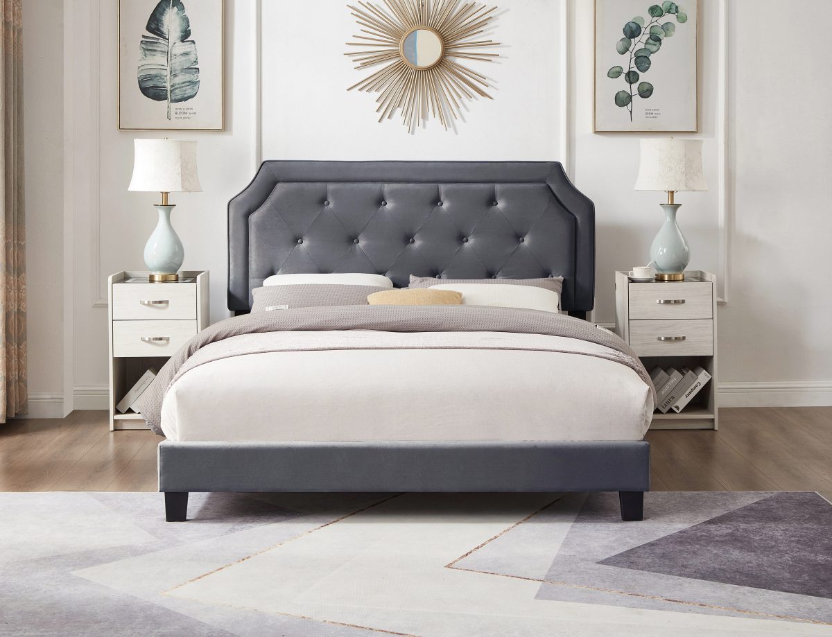 Titus T2108 Modern Tufted Velvet Platform Bed Frame