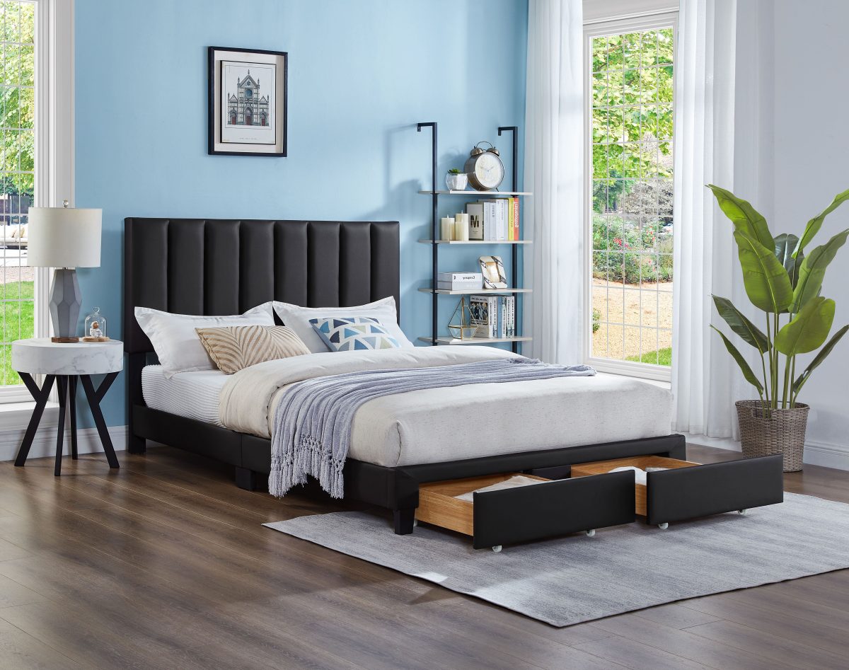 Titus T2120 Modern Tufted Storage Platform Bed Adjustable Headboard