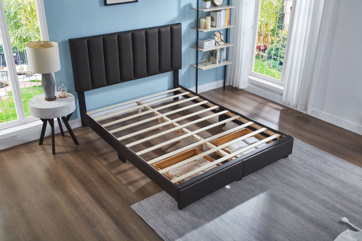 Titus T2120 Modern Tufted Storage Platform Bed Adjustable Headboard