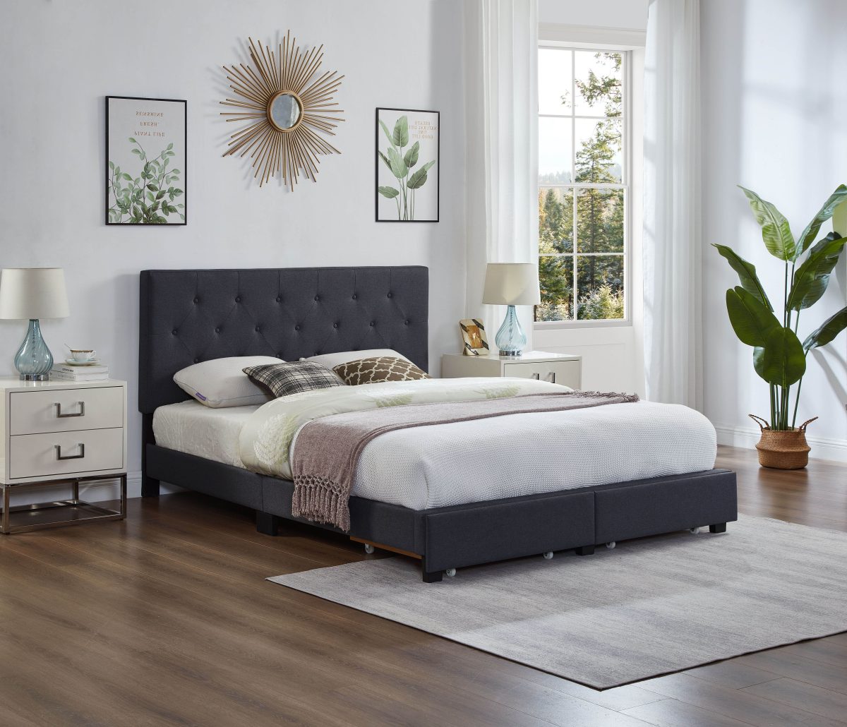 Titus T2125 Modern Linen Platform Storage Bed Adjustable Headboard