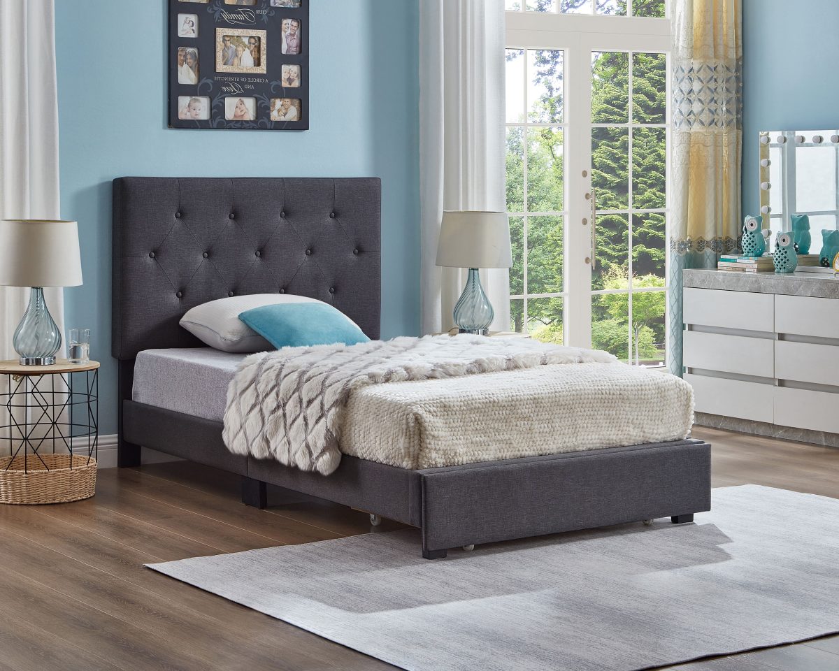 Titus T2125 Modern Linen Platform Storage Bed Adjustable Headboard