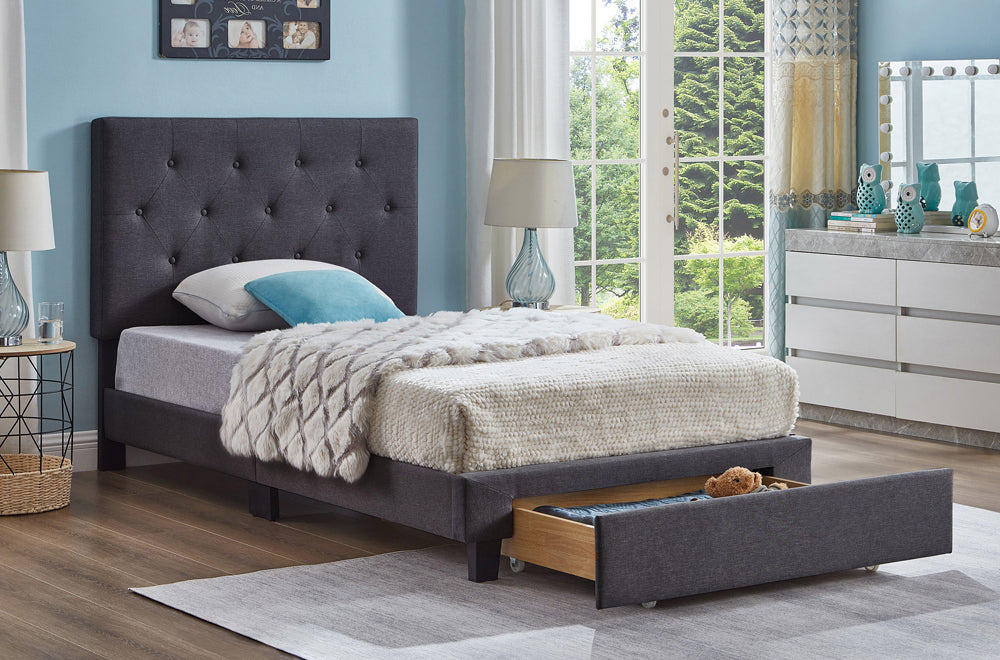 Titus T2125 Modern Linen Platform Storage Bed Adjustable Headboard