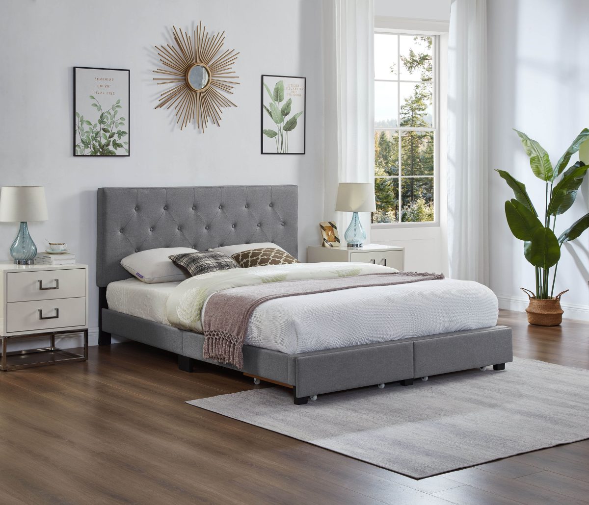 Titus T2125 Modern Linen Platform Storage Bed Adjustable Headboard