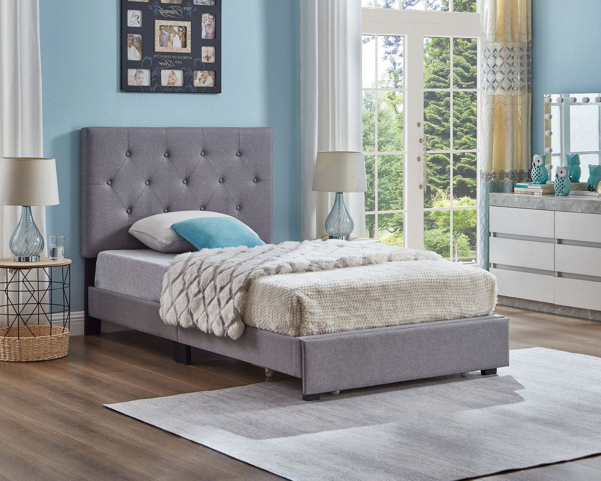 Titus T2125 Modern Linen Platform Storage Bed Adjustable Headboard