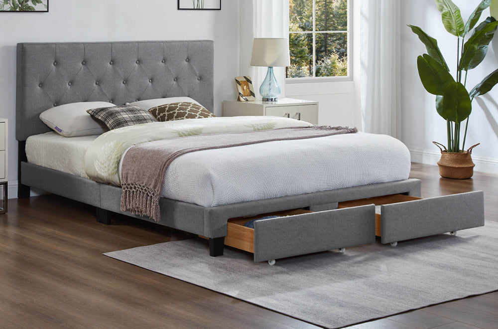 Titus T2125 Modern Linen Platform Storage Bed Adjustable Headboard