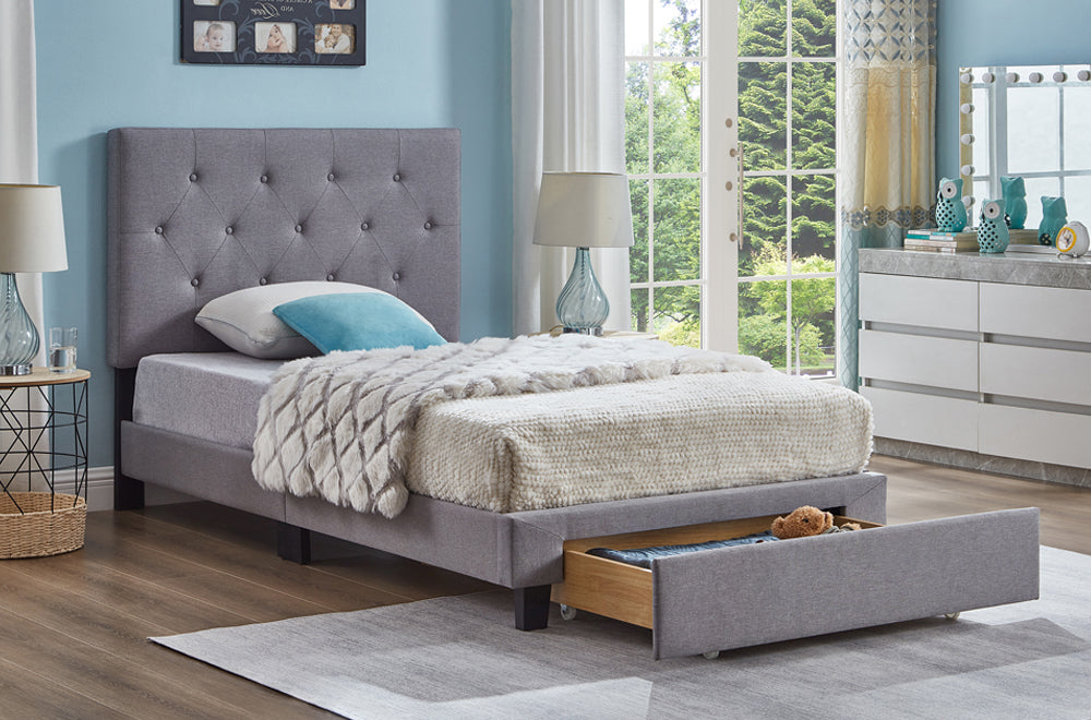 Titus T2125 Modern Linen Platform Storage Bed Adjustable Headboard