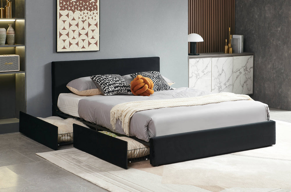 Titus T2128 Modern Velvet Storage Platform Bed Frame