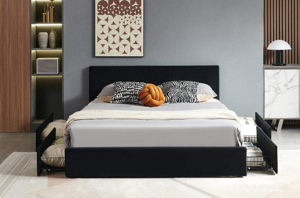Titus T2128 Modern Velvet Storage Platform Bed Frame