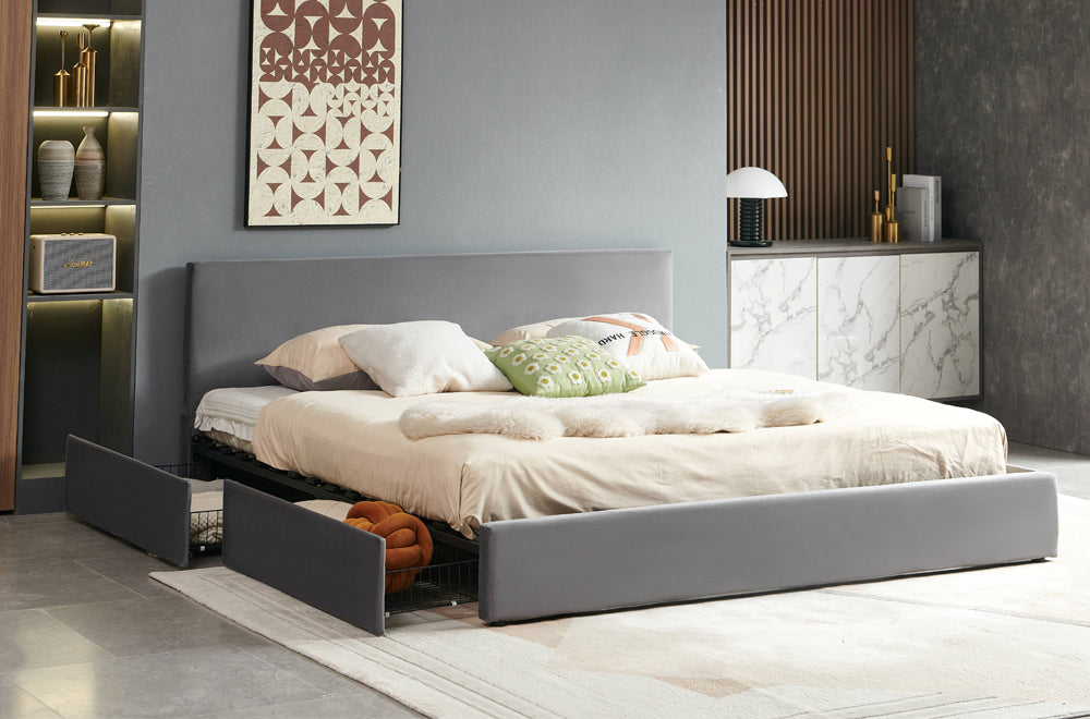 Titus T2128 Modern Velvet Storage Platform Bed Frame