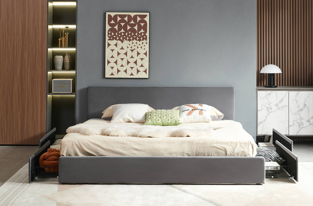 Titus T2128 Modern Velvet Storage Platform Bed Frame