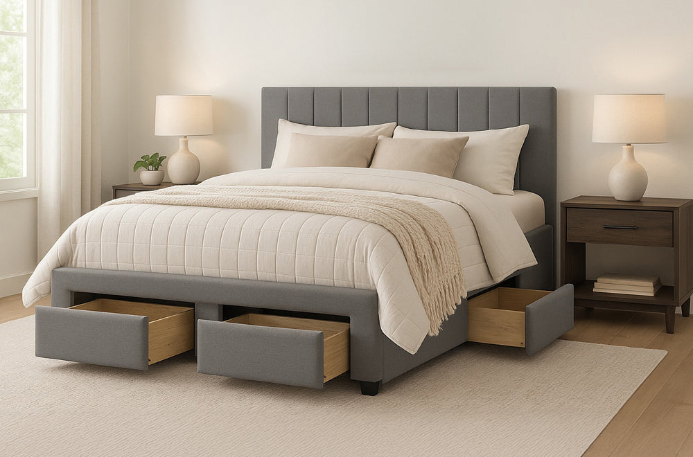 Titus T2157 Modern Tufted Linen Storage Platform Bed Frame