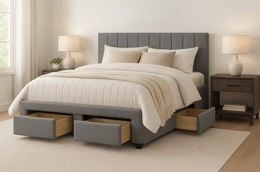 Titus T2157 Modern Tufted Linen Storage Platform Bed Frame