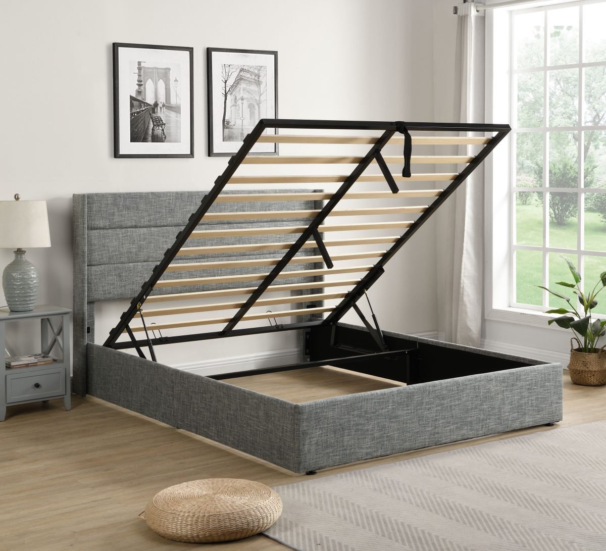 Titus T2160 Modern Tufted Linen Storage Platform Bed Frame