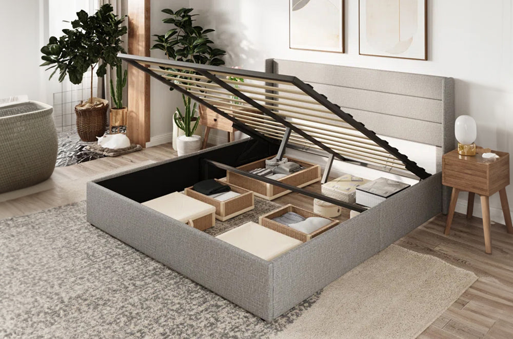 Titus T2160 Modern Tufted Linen Storage Platform Bed Frame