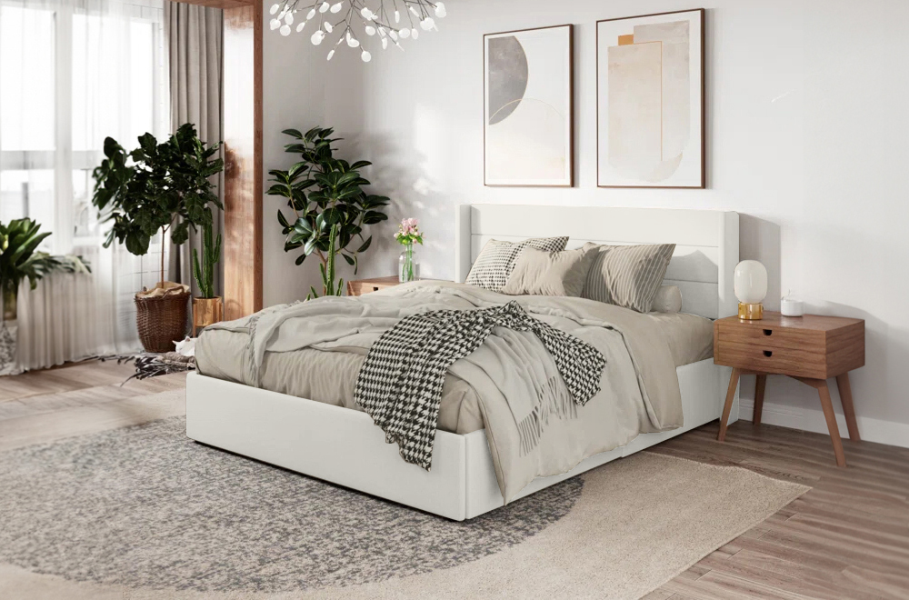 Titus T2160 Modern Tufted Linen Storage Platform Bed Frame