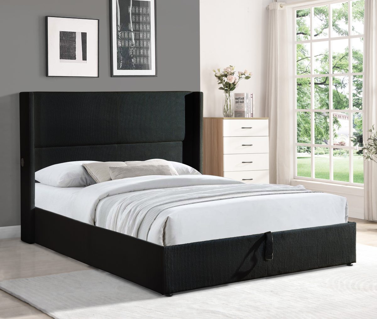 Titus T2164 Modern Tufted Corduroy Storage Platform Bed Frame