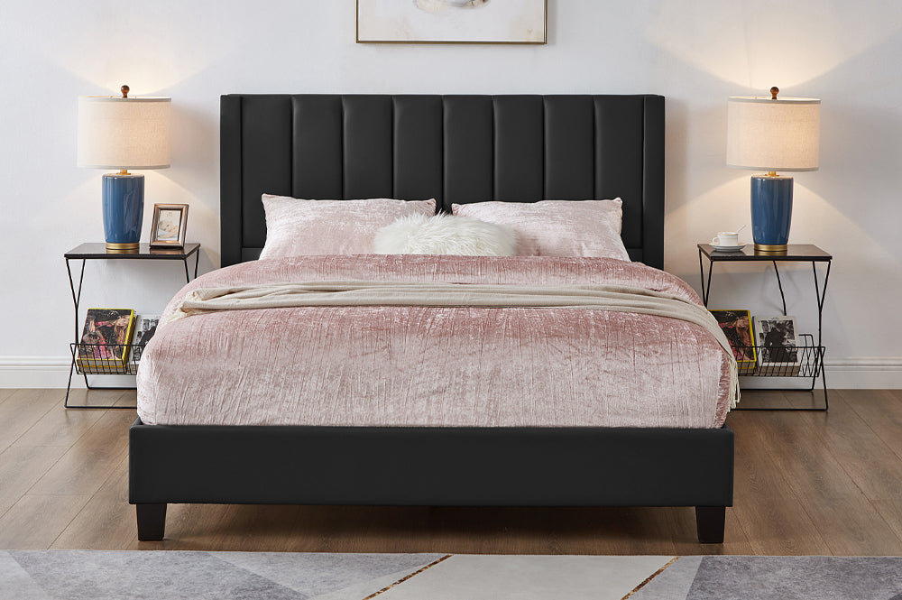 Titus T2177 Modern Channel Tufted Upholstered Platform Bed Frame