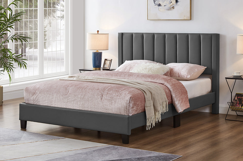Titus T2177 Modern Channel Tufted Upholstered Platform Bed Frame