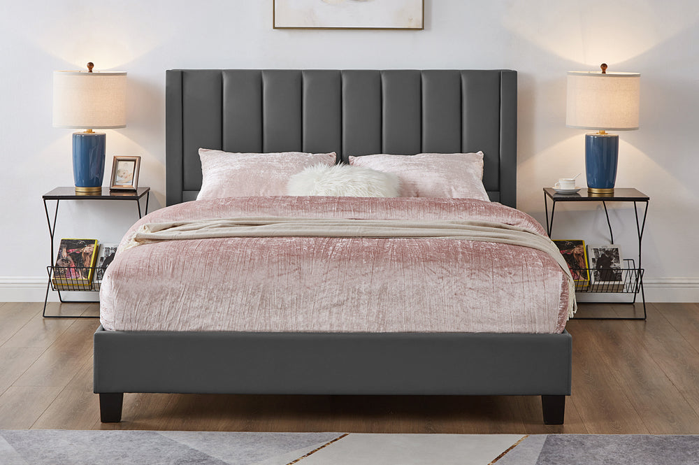 Titus T2177 Modern Channel Tufted Upholstered Platform Bed Frame
