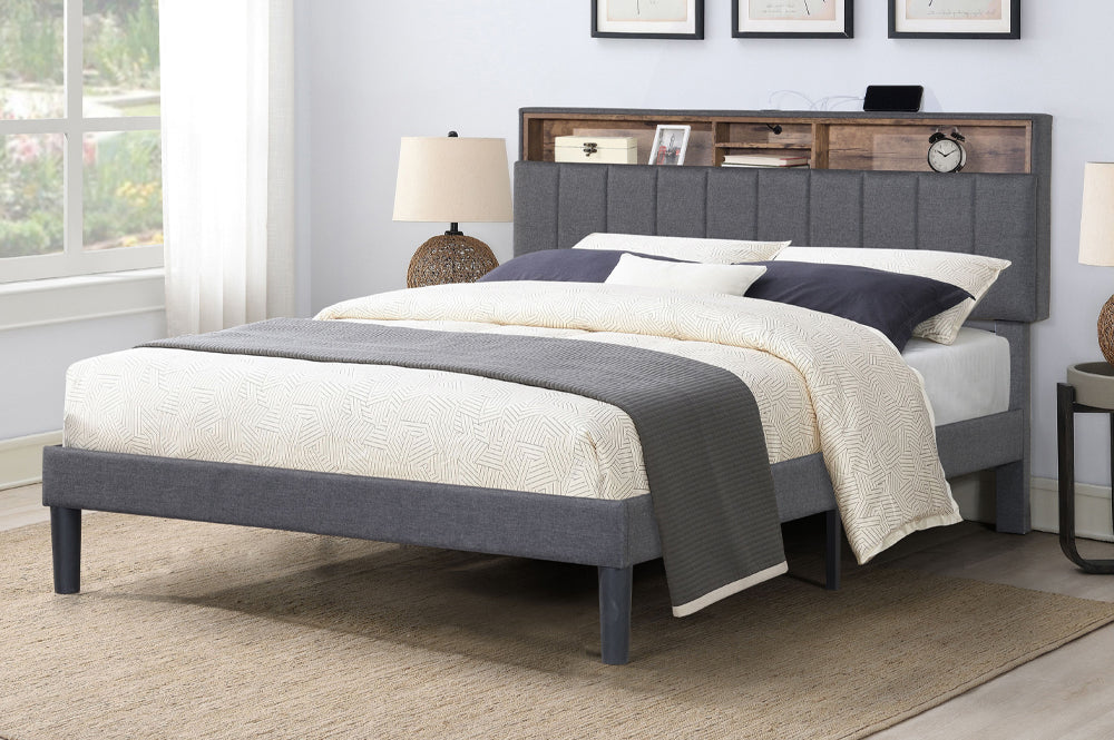 Titus T2178 Modern Tufted Linen Storage Platform Bed Frame
