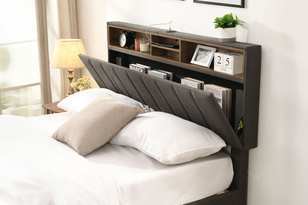 Titus T2178 Modern Tufted Linen Storage Platform Bed Frame