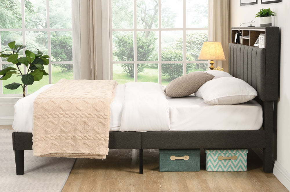 Titus T2178 Modern Tufted Linen Storage Platform Bed Frame