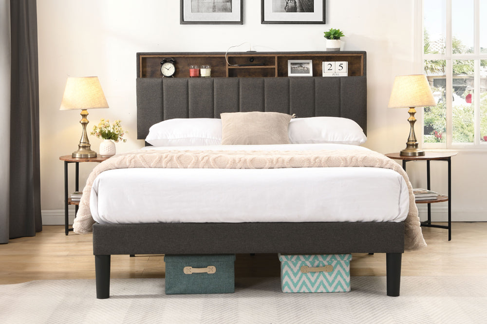 Titus T2178 Modern Tufted Linen Storage Platform Bed Frame