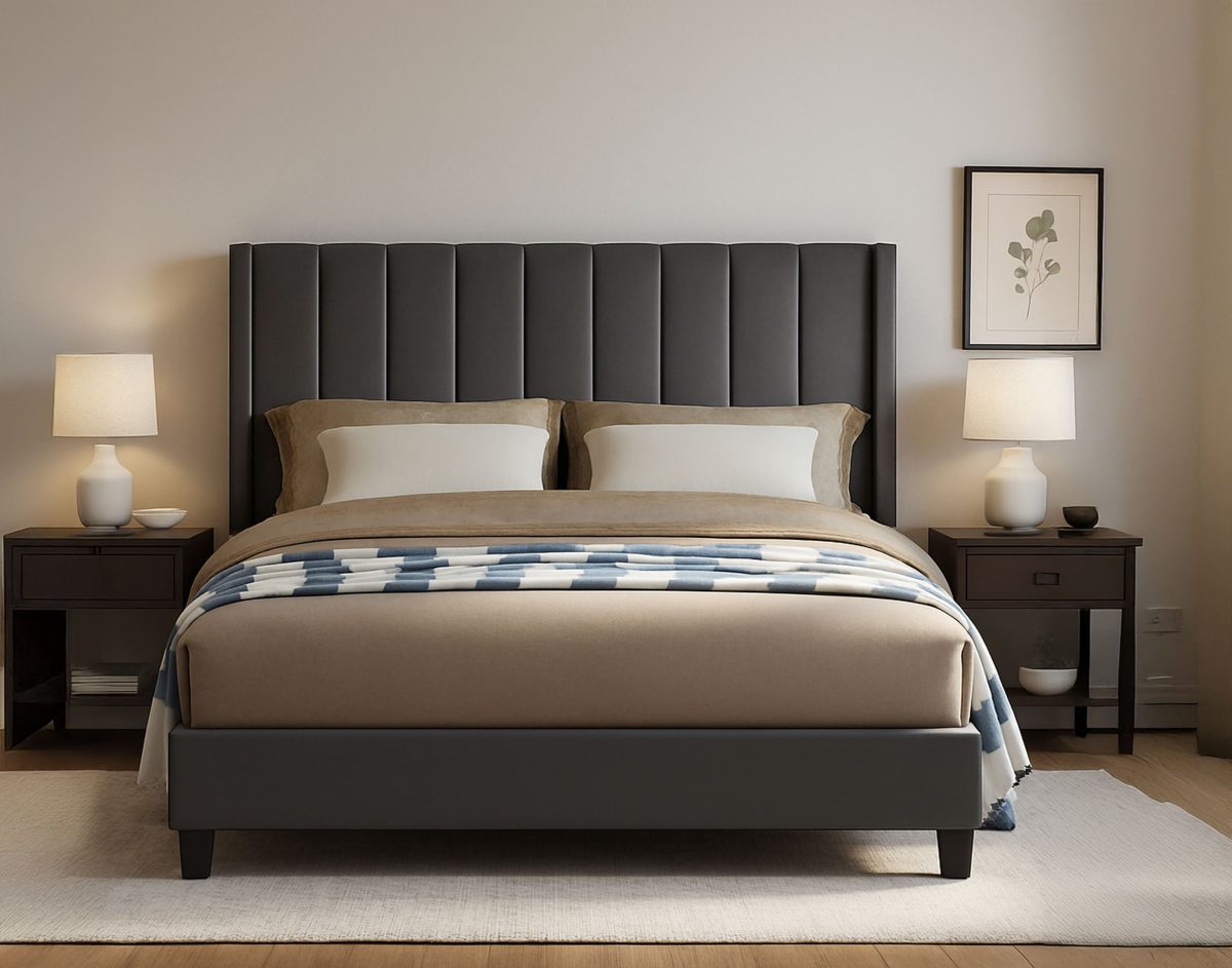 Titus T2190 Modern Panel Tufted Velvet Platform Bed Frame