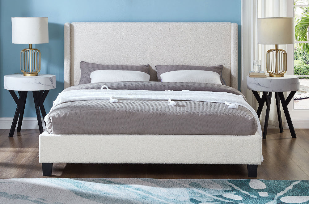 Titus T2192 Modern Boucle Wingback Platform Bed Frame
