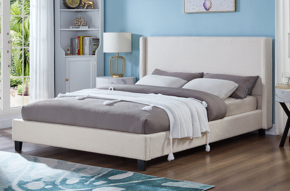 Titus T2192 Modern Boucle Wingback Platform Bed Frame