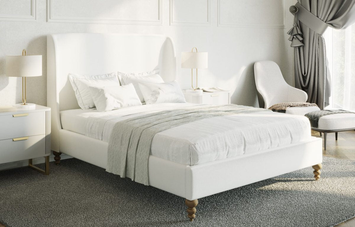 Titus T2196 Modern Linen Wingback Platform Bed Frame