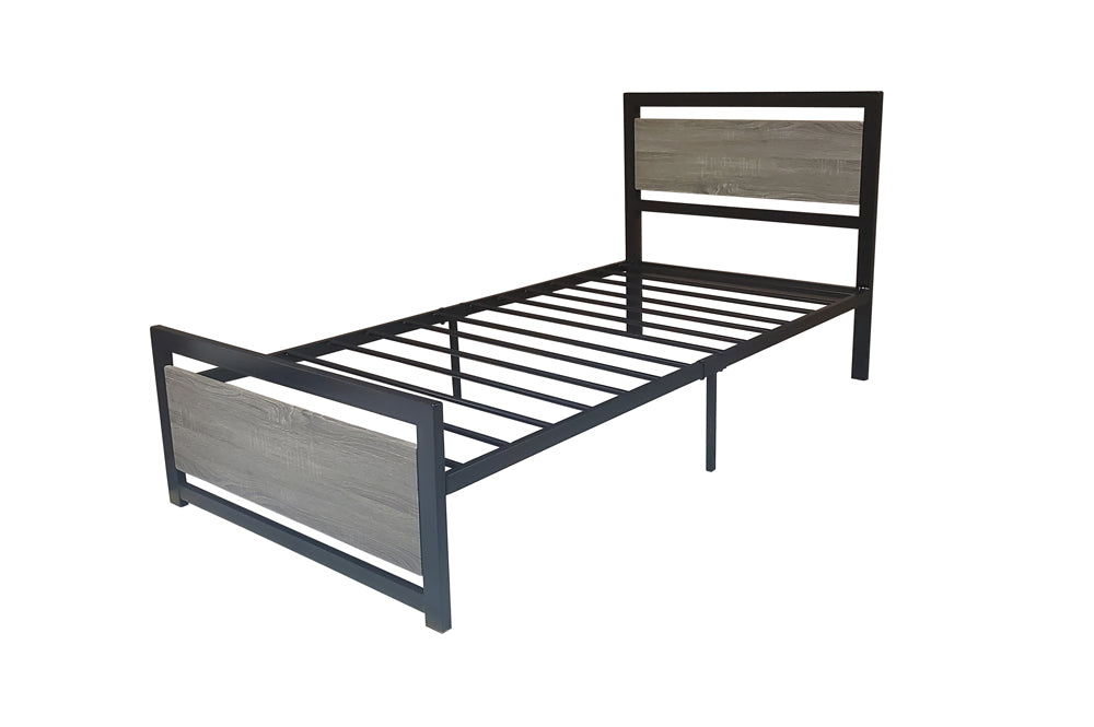 Titus T2233 Modern Distressed Wood Metal Platform Bed Frame