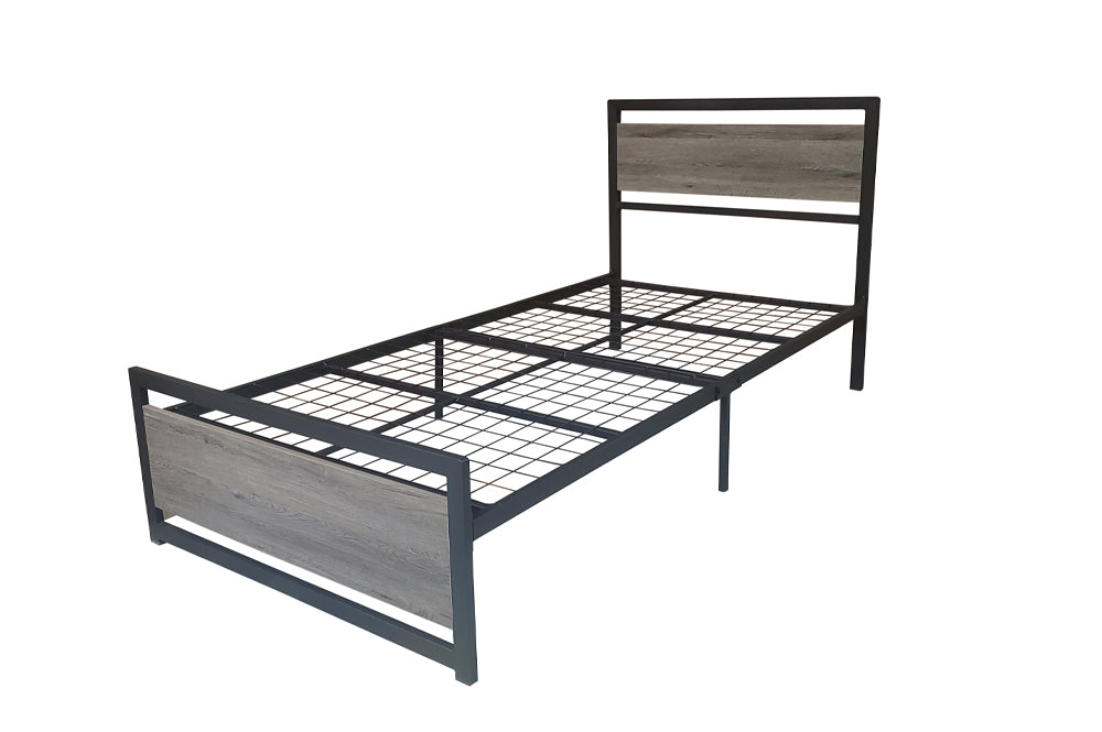 Titus T2288 Modern Distressed Wood Metal Platform Bed Frame