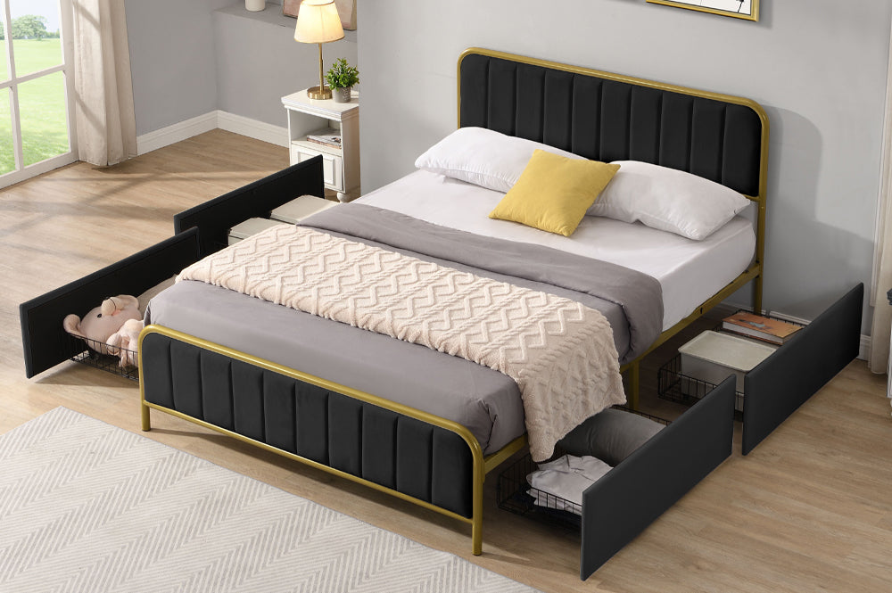 Titus T2334 Modern Tufted Velvet Storage Platform Bed Frame