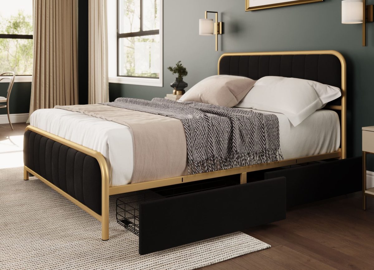 Titus T2334 Modern Tufted Velvet Storage Platform Bed Frame