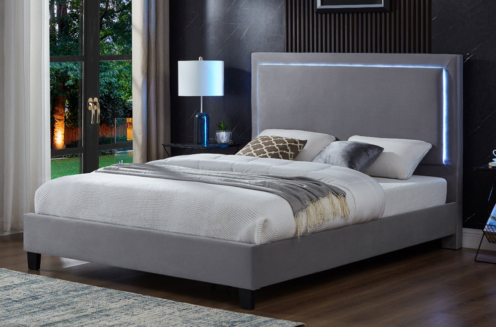 Titus T2365 Modern LED Velvet Platform Bed Frame