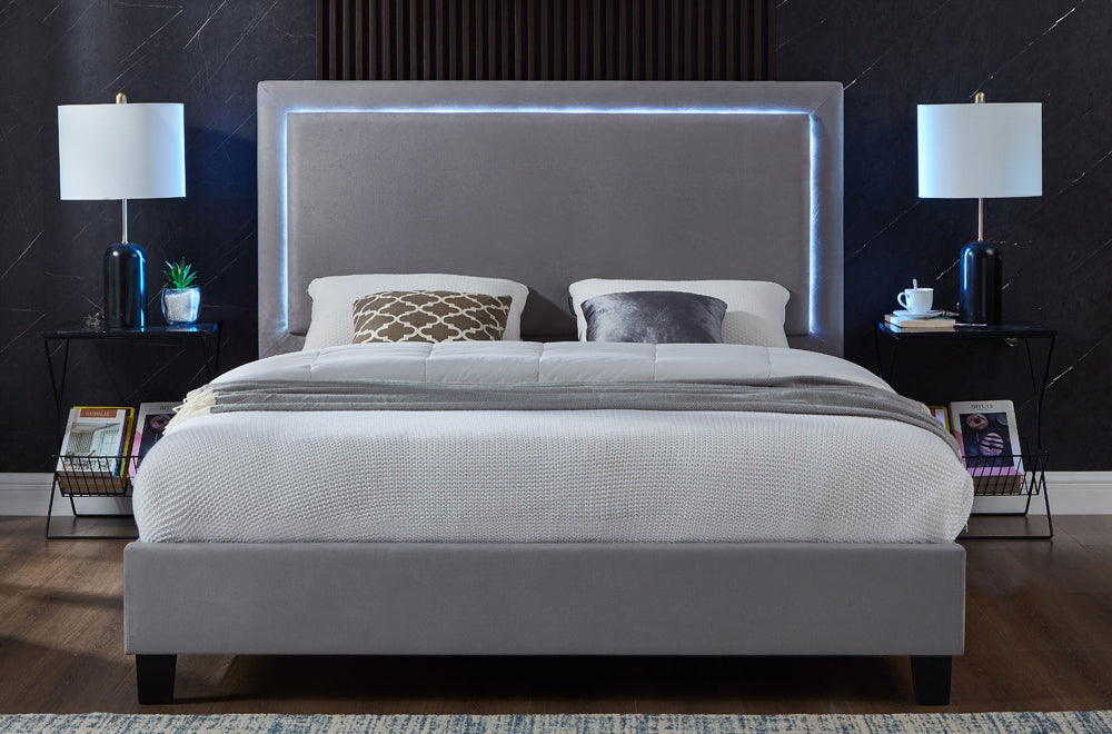 Titus T2365 Modern LED Velvet Platform Bed Frame
