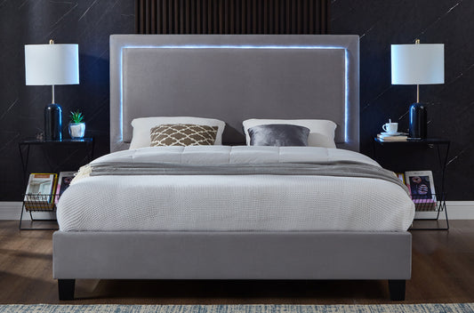 Titus T2365 Modern LED Velvet Platform Bed Frame