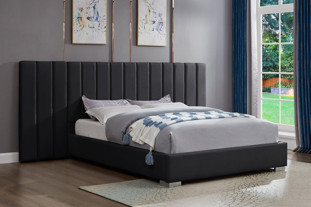 Titus T2379 Modern Paneled Velvet Platform Bed Frame