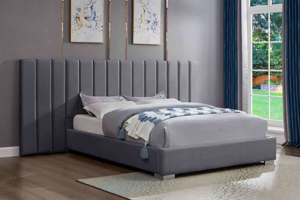 Titus T2379 Modern Paneled Velvet Platform Bed Frame
