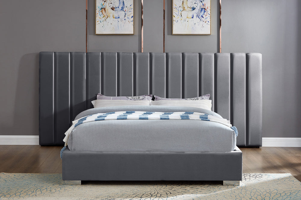 Titus T2379 Modern Paneled Velvet Platform Bed Frame