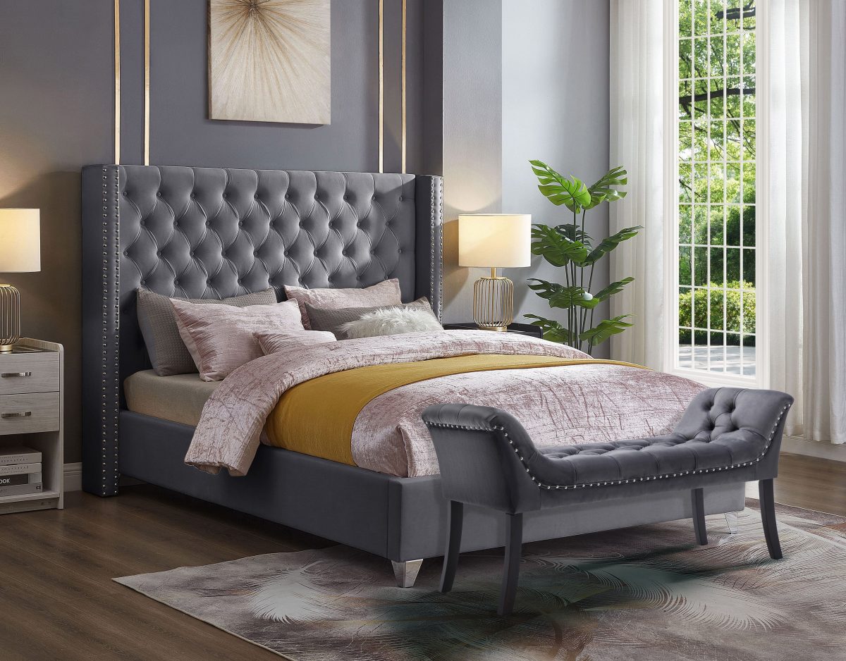 Titus T2380 Modern Tufted Velvet Wingback Platform Bed Frame