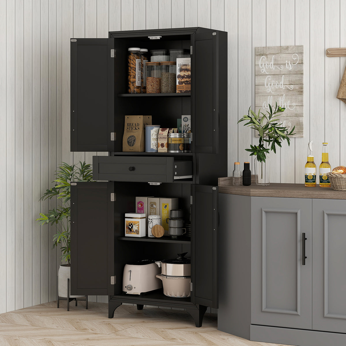 Kitchen Pantry Cabinet with 2 Shelves – 24"W x 67"H