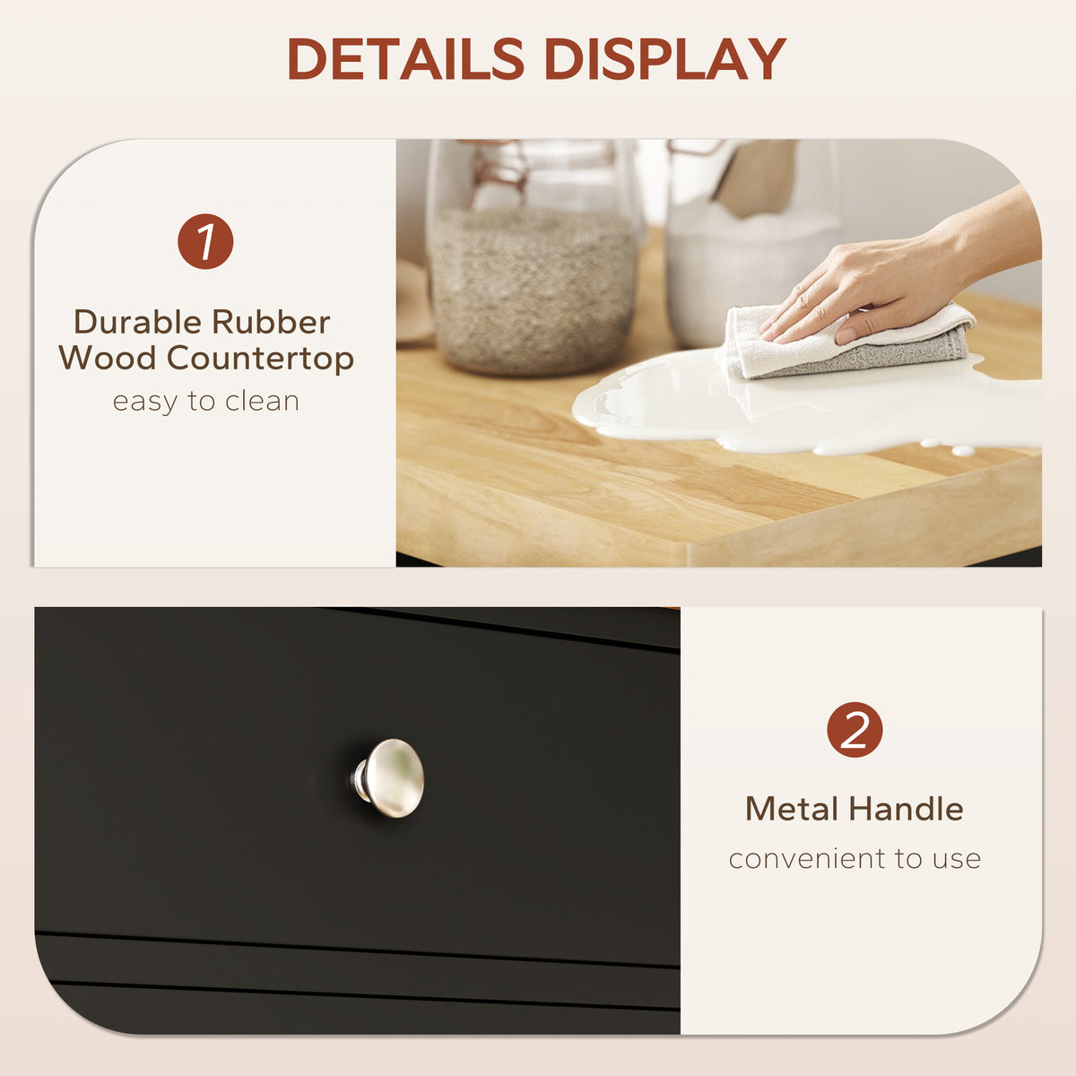 Rolling Kitchen Cart with Wood Top – 25"W x 35"H