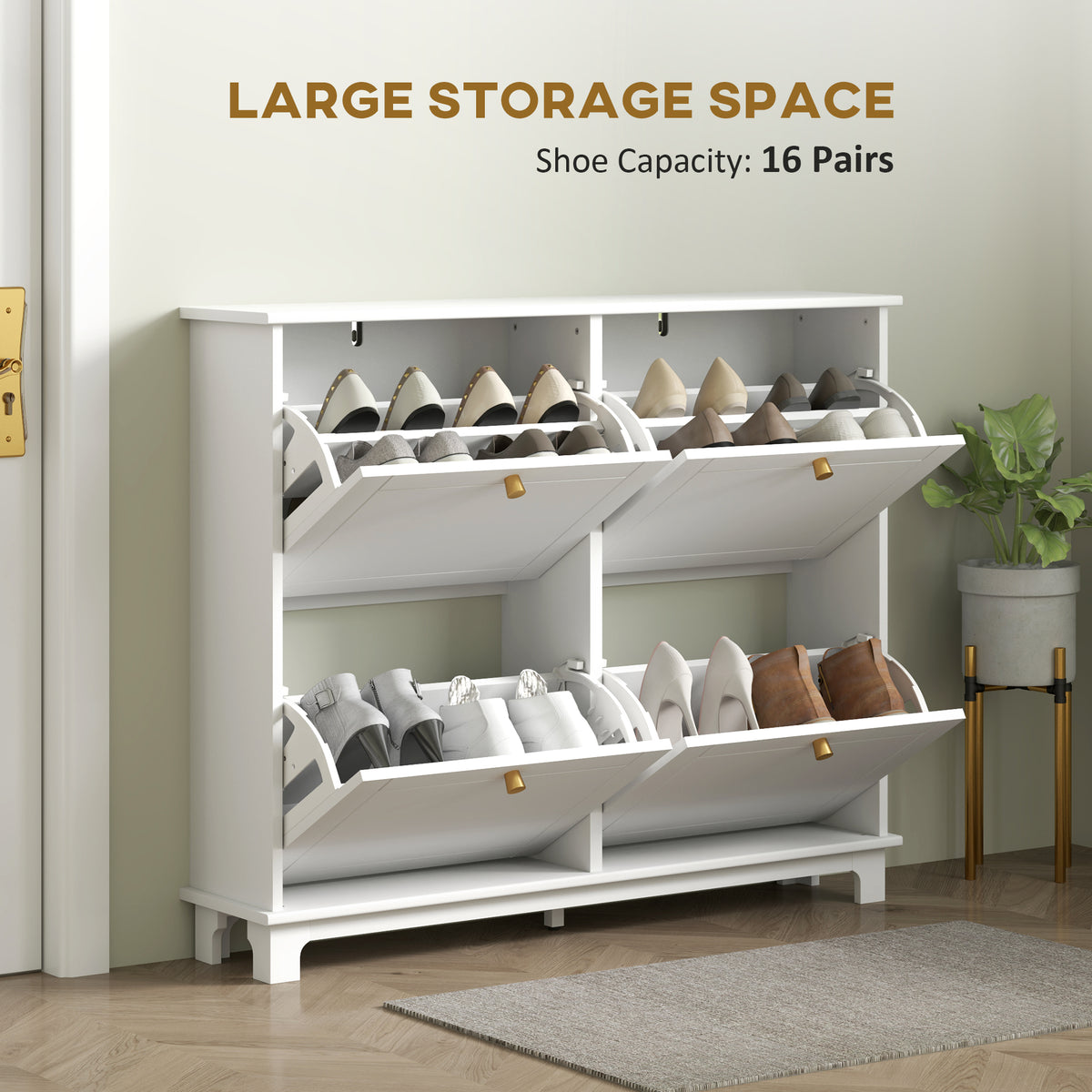 Modern Narrow Shoe Cabinet with 4 Flip Drawers – 47"W x 34"H