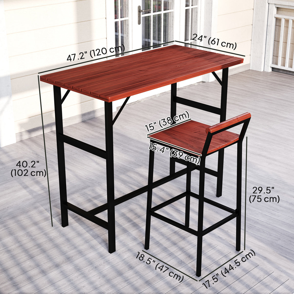 5 Piece Patio Bar Set with 47" Bar Height Table and 4 Bar Stools, for Backyard, Balcony, Porch, Pool, Lawn