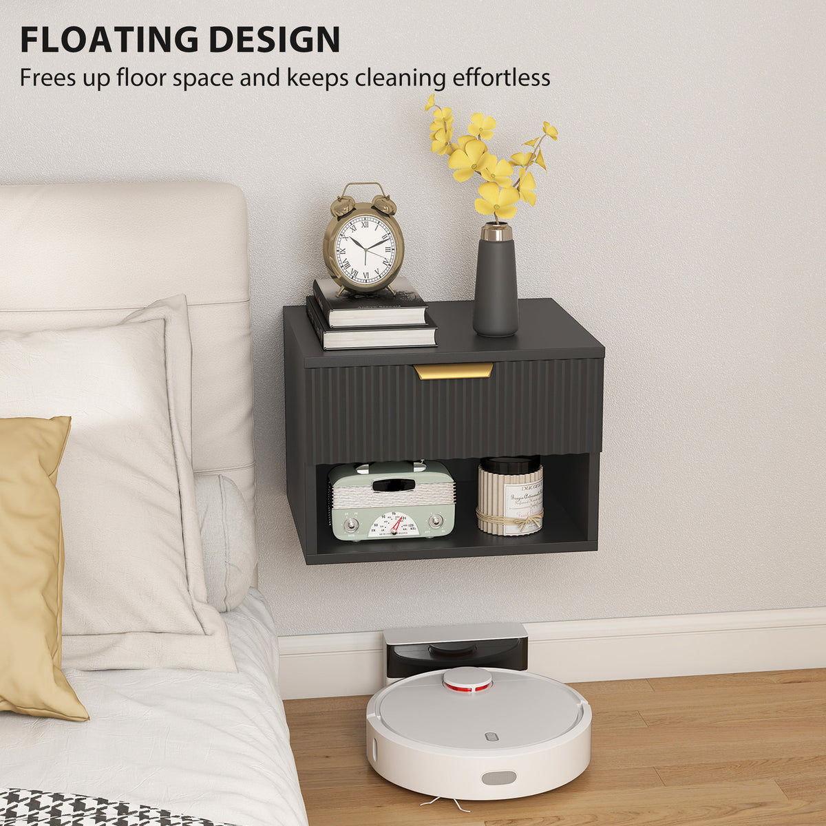 Floating Nightstands with Drawer and Open Shelf, Set of 2 – 16"W x 11"H
